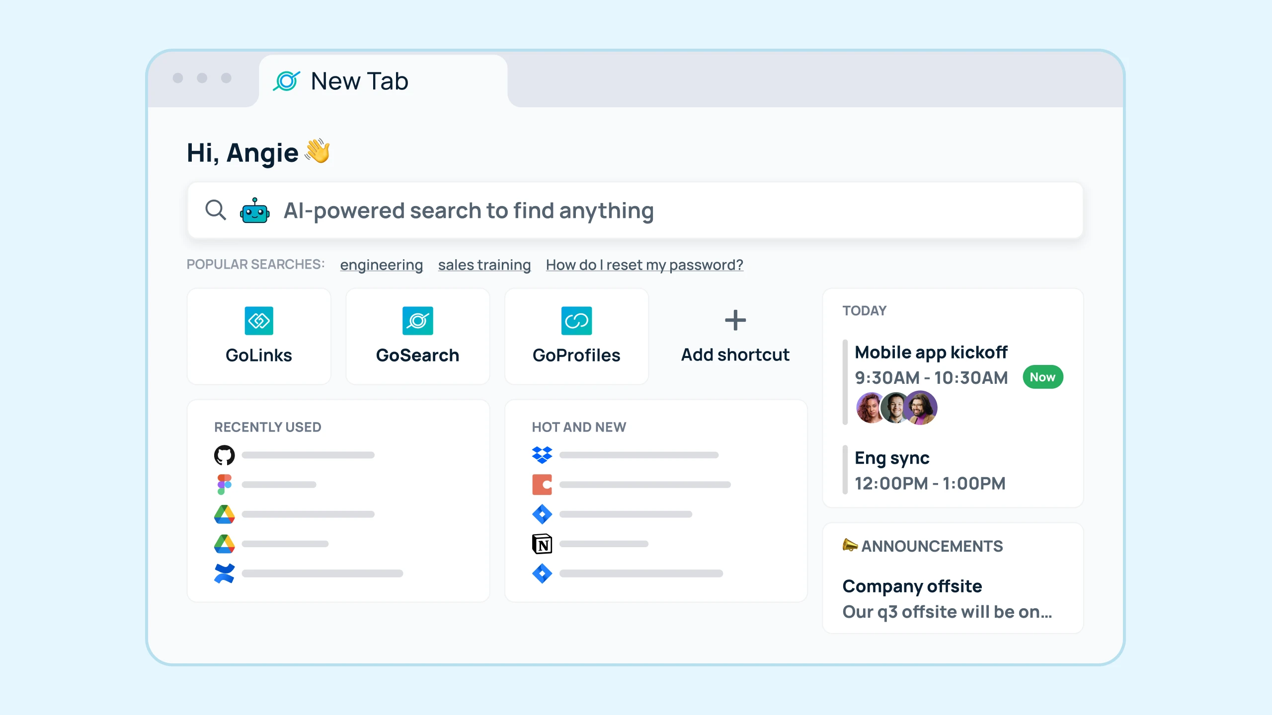 Use the new tab experience to initiate any search query quickly | GoSearch AI Enterprise Search